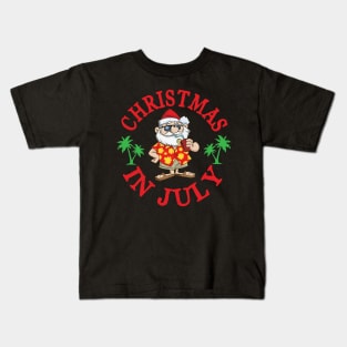 Christmas in July Santa Hat Sunglasses Summer Kids T-Shirt